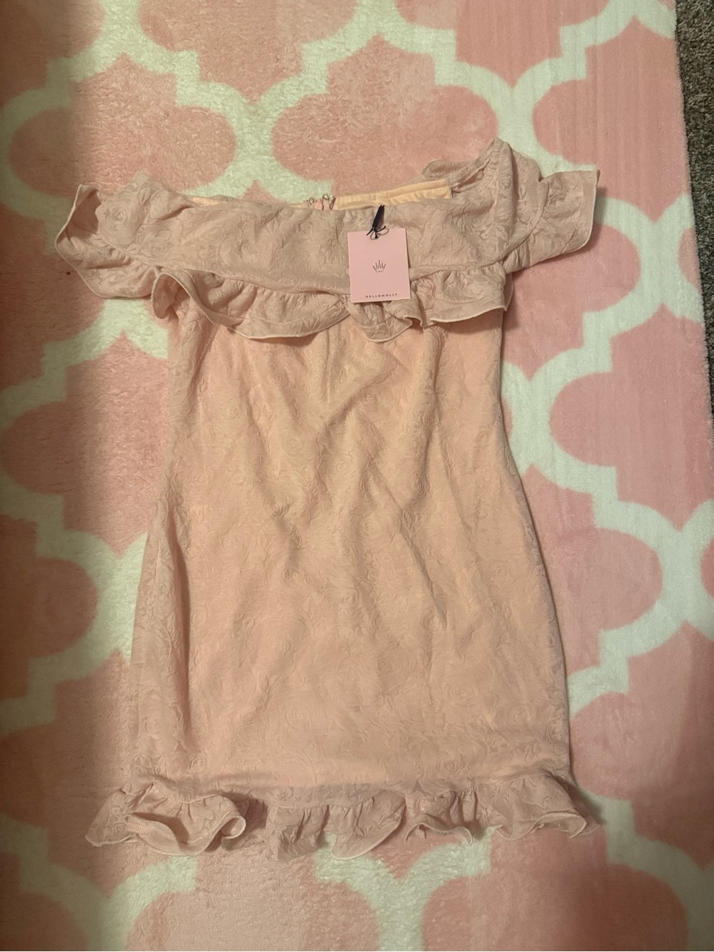 Hello Molly Off-Shoulder Ruffle Dress - Blush Pink